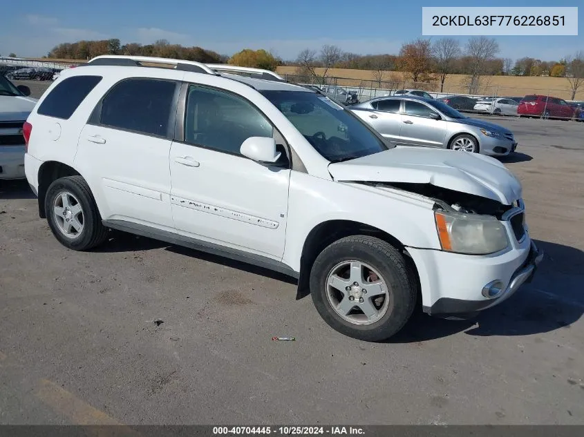 2007 Pontiac Torrent VIN: 2CKDL63F776226851 Lot: 40704445