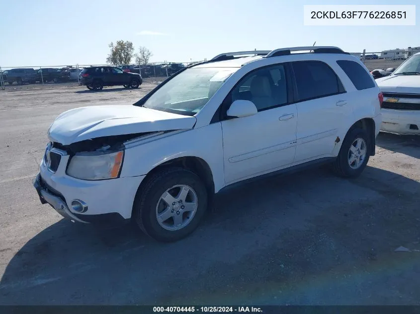 2007 Pontiac Torrent VIN: 2CKDL63F776226851 Lot: 40704445