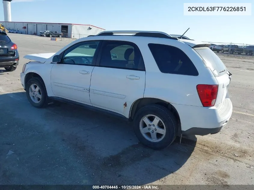 2007 Pontiac Torrent VIN: 2CKDL63F776226851 Lot: 40704445