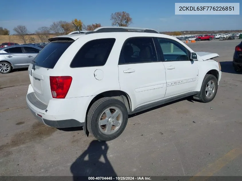 2007 Pontiac Torrent VIN: 2CKDL63F776226851 Lot: 40704445