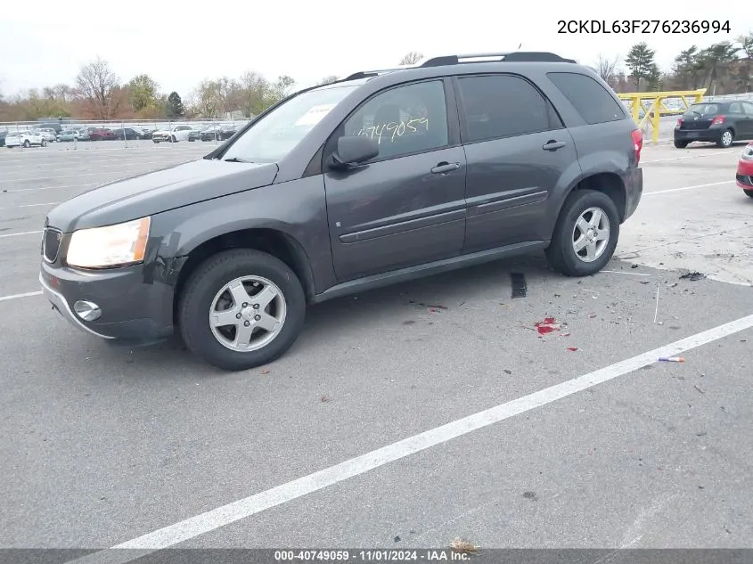 2007 Pontiac Torrent VIN: 2CKDL63F276236994 Lot: 40749059