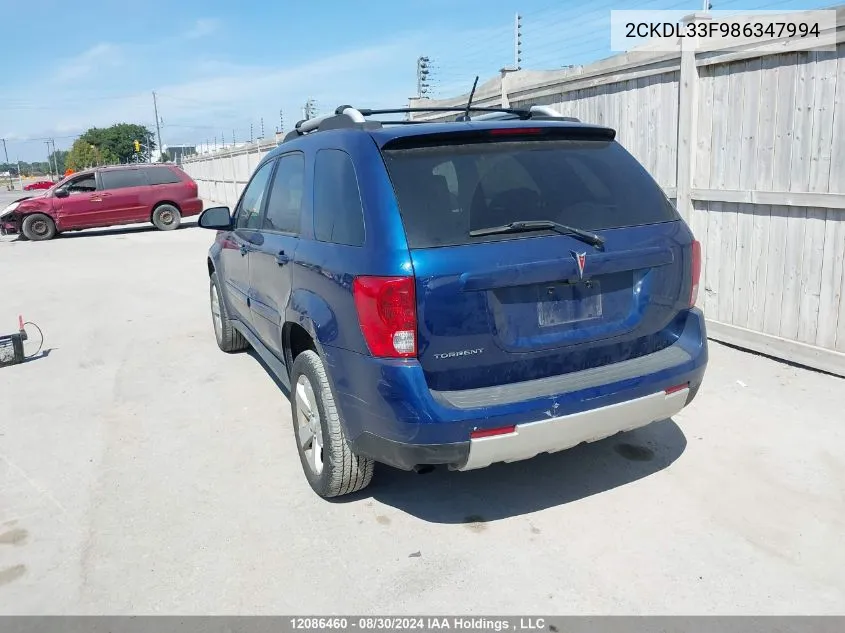 2008 Pontiac Torrent VIN: 2CKDL33F986347994 Lot: 12086460