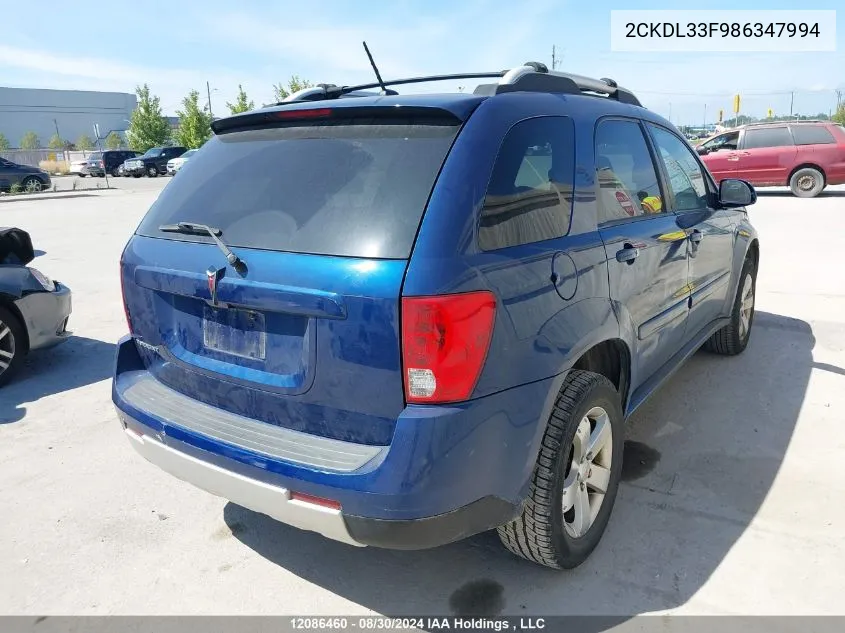 2008 Pontiac Torrent VIN: 2CKDL33F986347994 Lot: 12086460