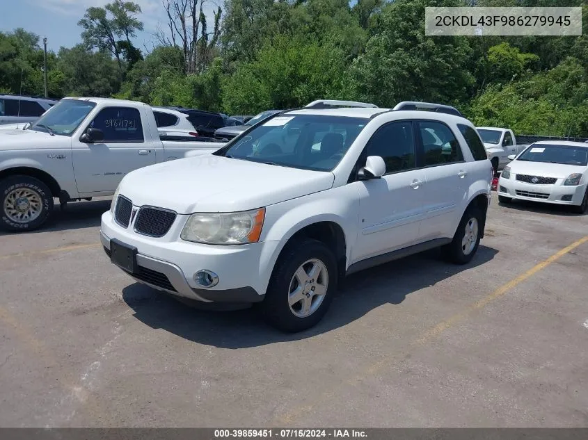 2008 Pontiac Torrent VIN: 2CKDL43F986279945 Lot: 39859451