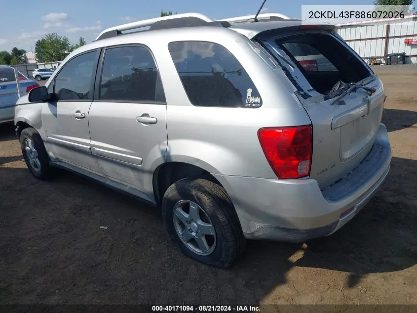 2008 Pontiac Torrent VIN: 2CKDL43F886072026 Lot: 40171094