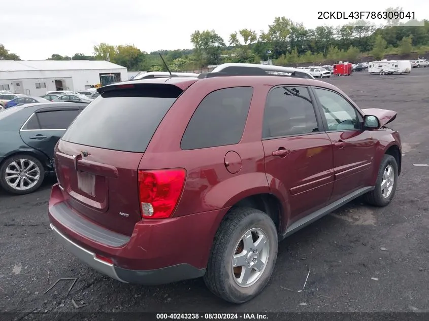 2008 Pontiac Torrent VIN: 2CKDL43F786309041 Lot: 40243238