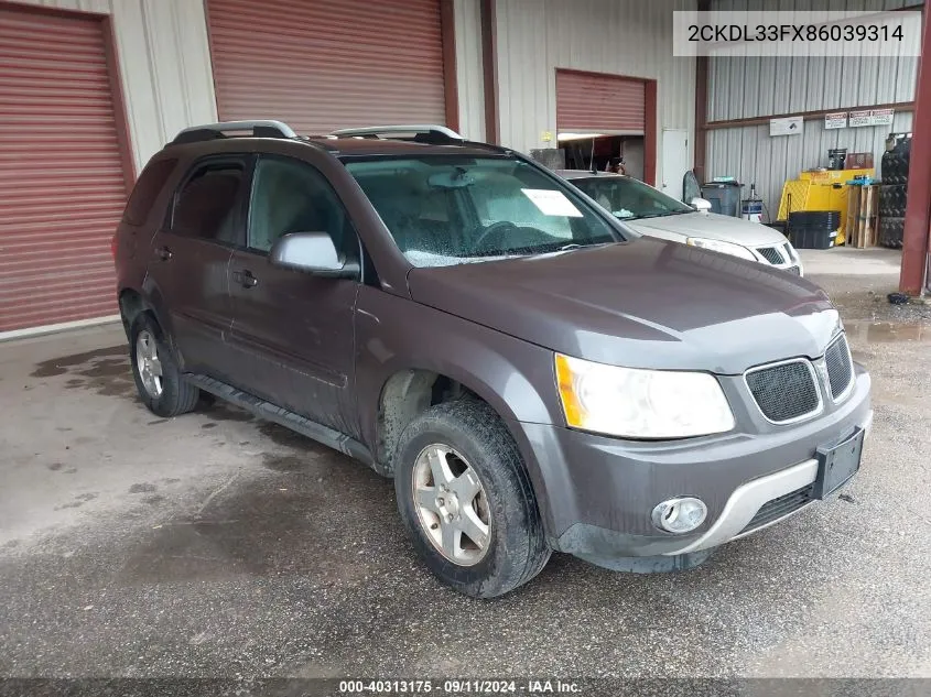 2008 Pontiac Torrent VIN: 2CKDL33FX86039314 Lot: 40313175