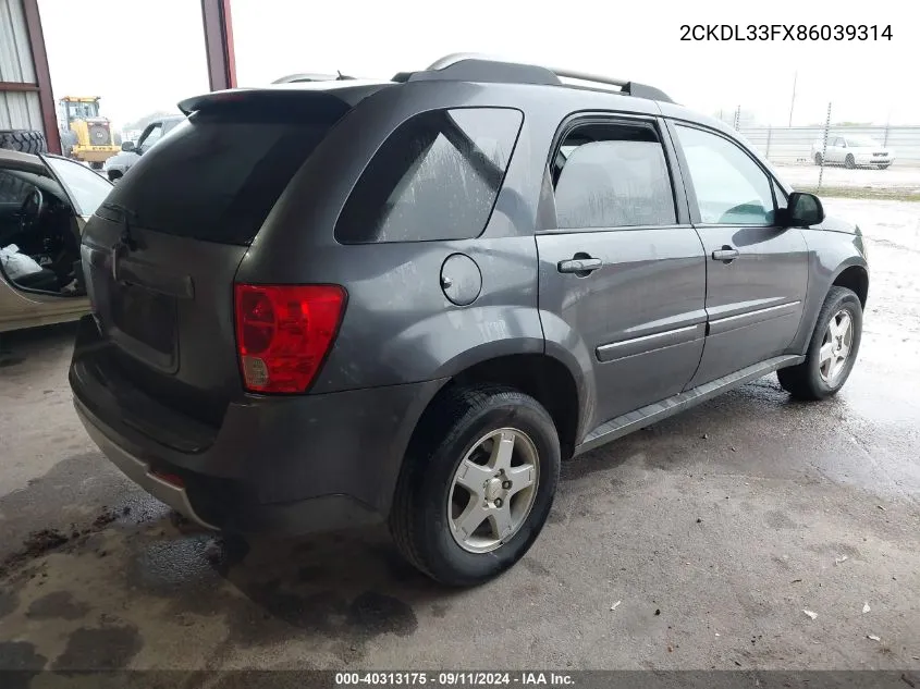 2008 Pontiac Torrent VIN: 2CKDL33FX86039314 Lot: 40313175