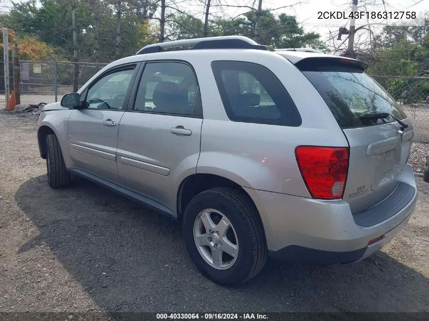 2008 Pontiac Torrent VIN: 2CKDL43F186312758 Lot: 40330064