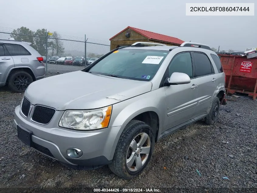 2008 Pontiac Torrent VIN: 2CKDL43F086047444 Lot: 40344426