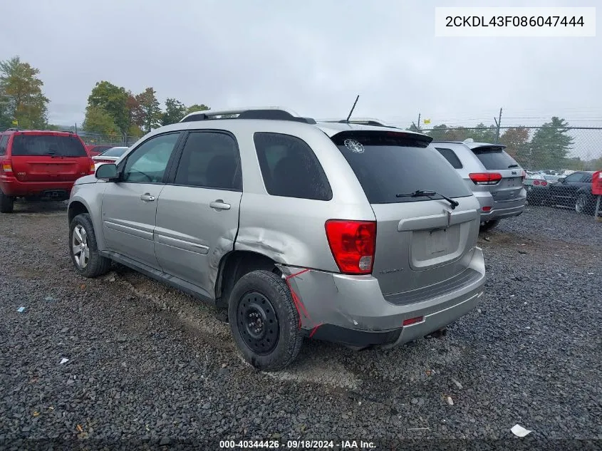 2008 Pontiac Torrent VIN: 2CKDL43F086047444 Lot: 40344426