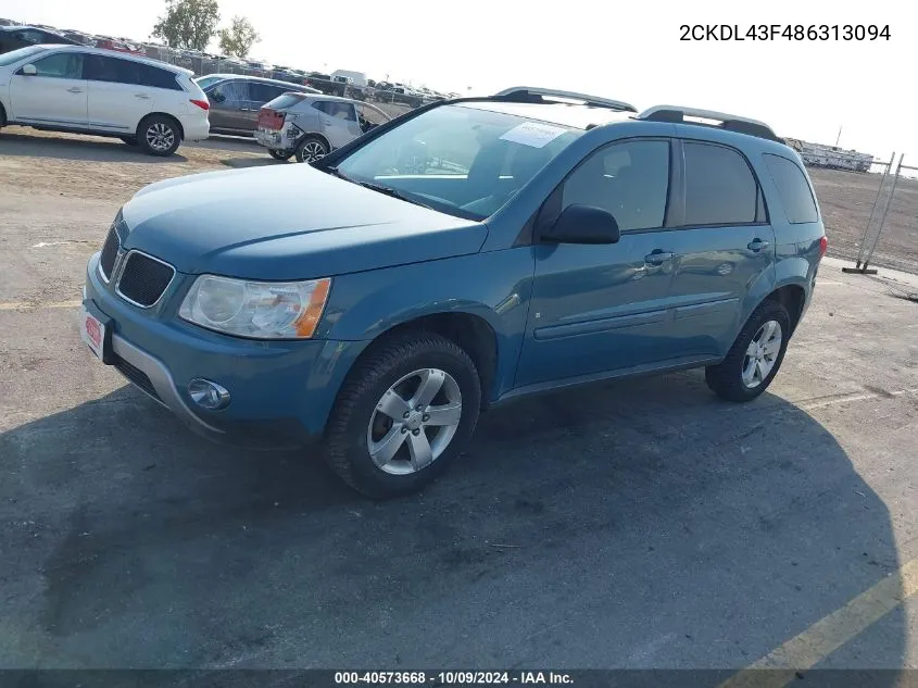 2008 Pontiac Torrent VIN: 2CKDL43F486313094 Lot: 40573668