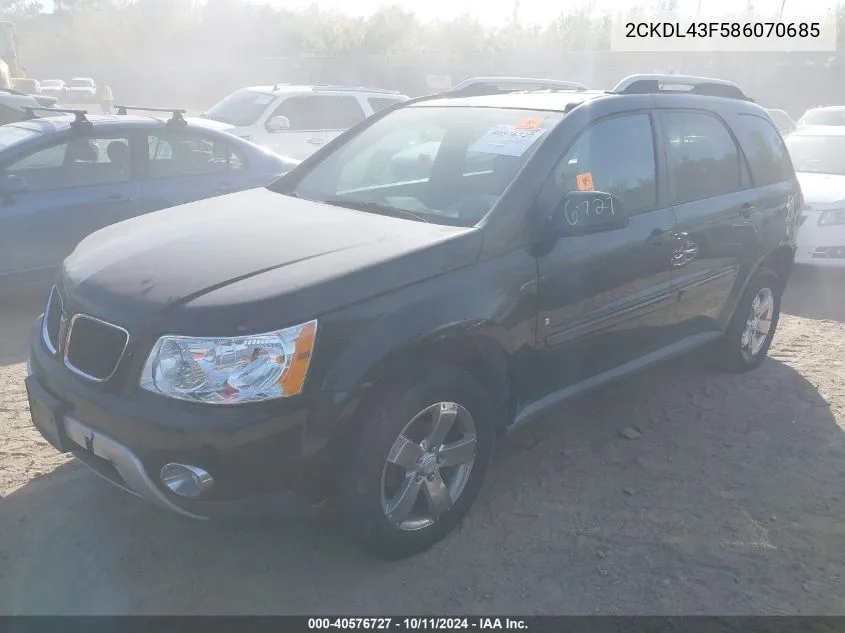 2008 Pontiac Torrent VIN: 2CKDL43F586070685 Lot: 40576727