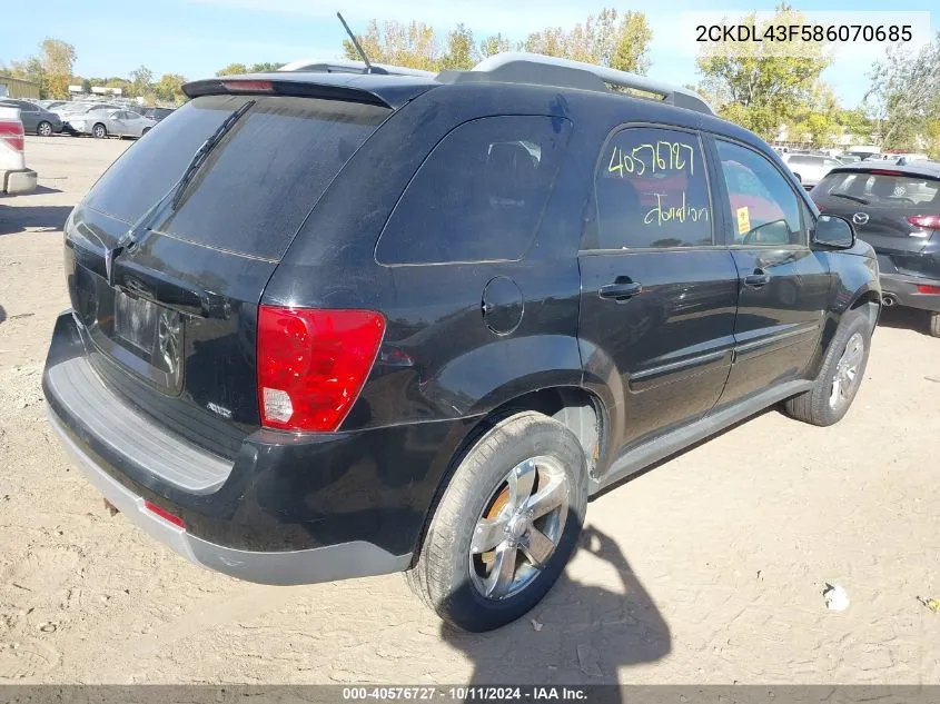 2008 Pontiac Torrent VIN: 2CKDL43F586070685 Lot: 40576727