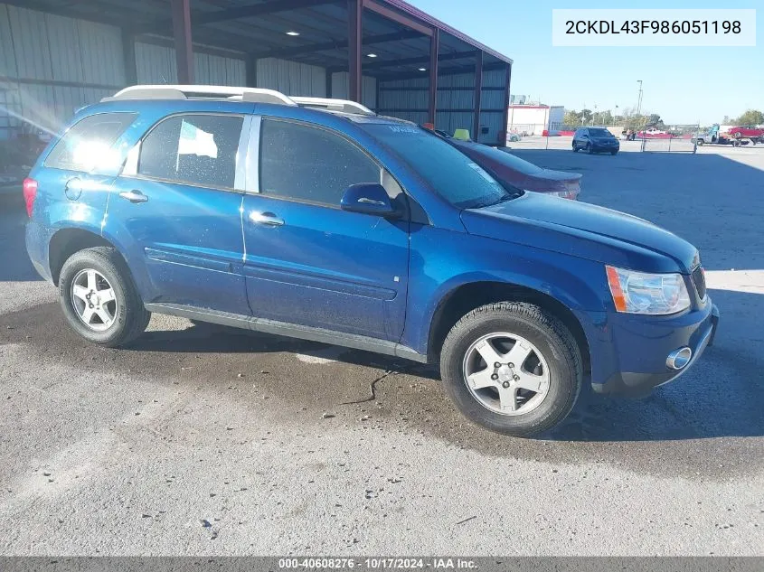 2008 Pontiac Torrent VIN: 2CKDL43F986051198 Lot: 40608276