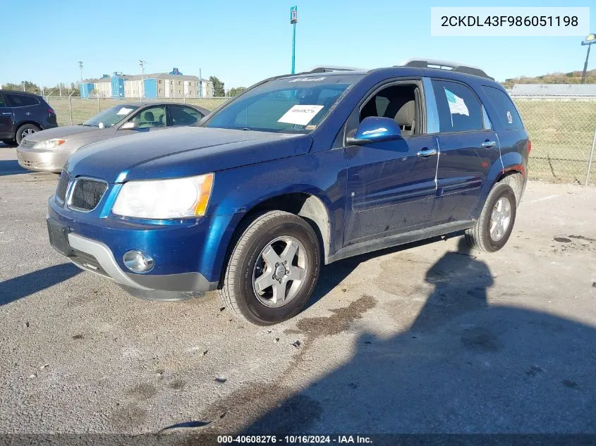 2008 Pontiac Torrent VIN: 2CKDL43F986051198 Lot: 40608276