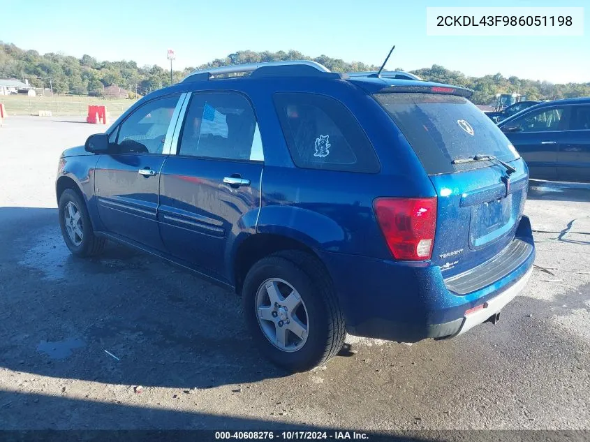 2008 Pontiac Torrent VIN: 2CKDL43F986051198 Lot: 40608276