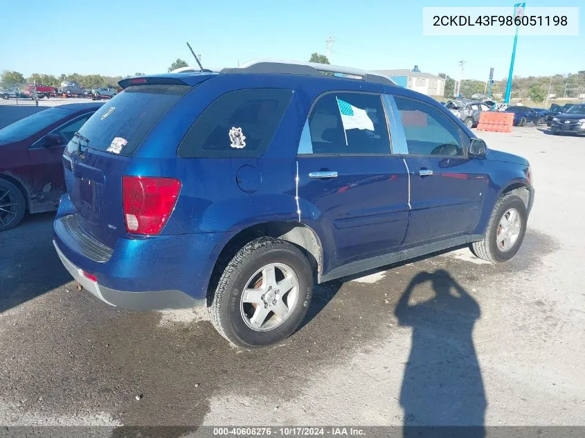 2008 Pontiac Torrent VIN: 2CKDL43F986051198 Lot: 40608276