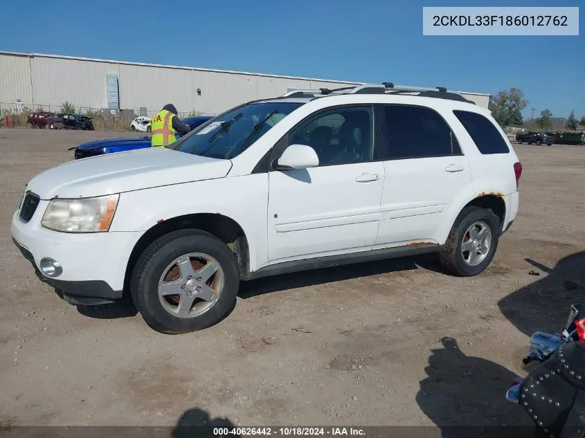 2008 Pontiac Torrent VIN: 2CKDL33F186012762 Lot: 40626442