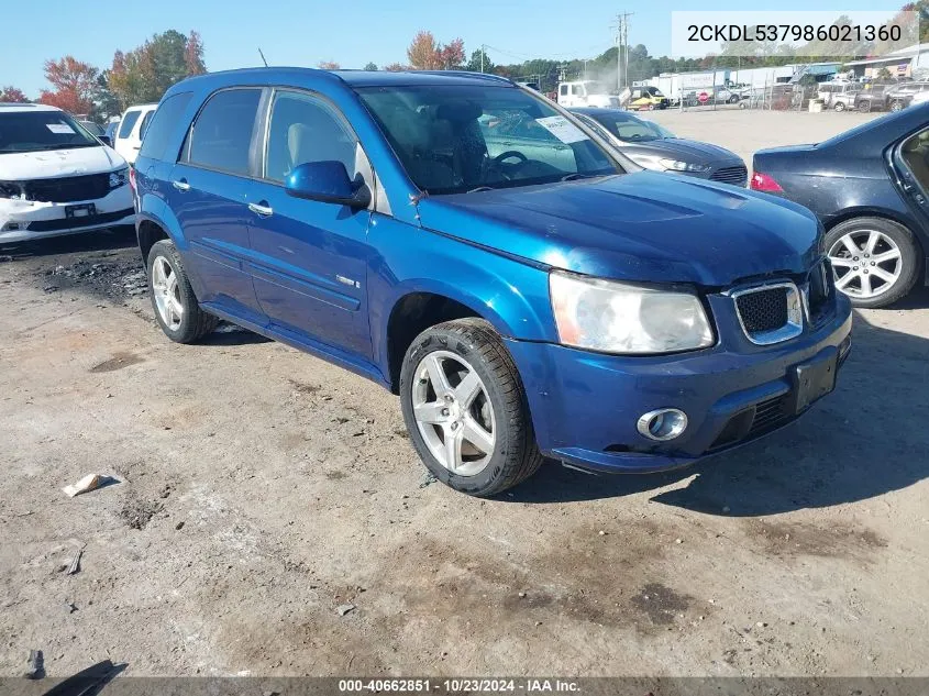 2008 Pontiac Torrent Gxp VIN: 2CKDL537986021360 Lot: 40662851