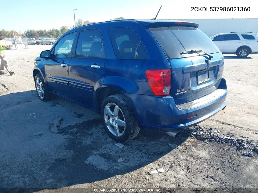 2008 Pontiac Torrent Gxp VIN: 2CKDL537986021360 Lot: 40662851