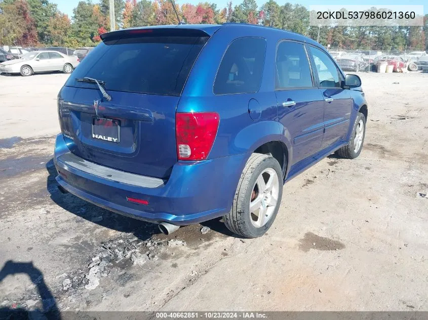 2008 Pontiac Torrent Gxp VIN: 2CKDL537986021360 Lot: 40662851