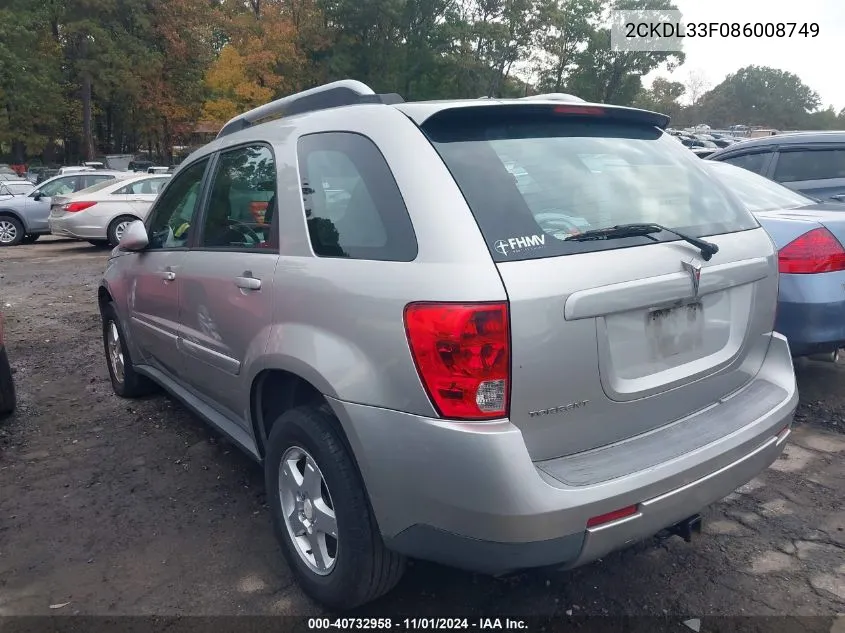 2008 Pontiac Torrent VIN: 2CKDL33F086008749 Lot: 40732958