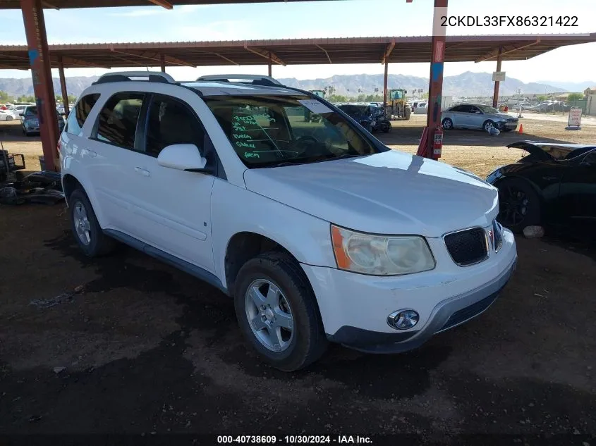 2008 Pontiac Torrent VIN: 2CKDL33FX86321422 Lot: 40738609