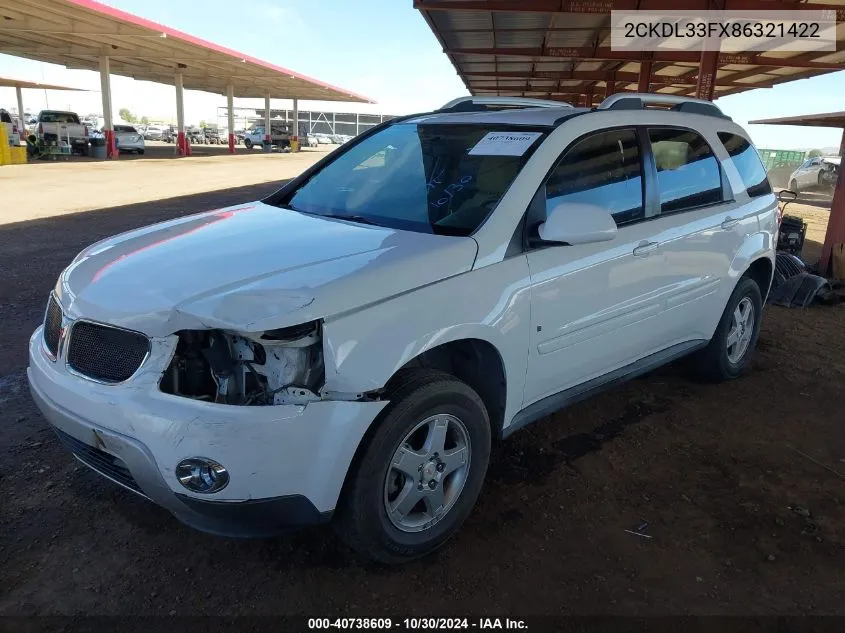 2008 Pontiac Torrent VIN: 2CKDL33FX86321422 Lot: 40738609