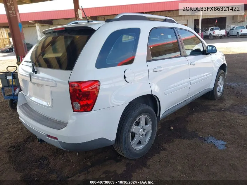 2008 Pontiac Torrent VIN: 2CKDL33FX86321422 Lot: 40738609