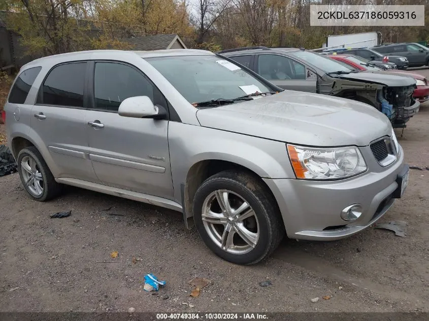 2008 Pontiac Torrent Gxp VIN: 2CKDL637186059316 Lot: 40749384