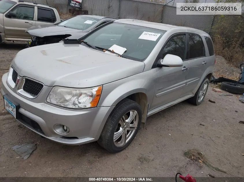 2008 Pontiac Torrent Gxp VIN: 2CKDL637186059316 Lot: 40749384