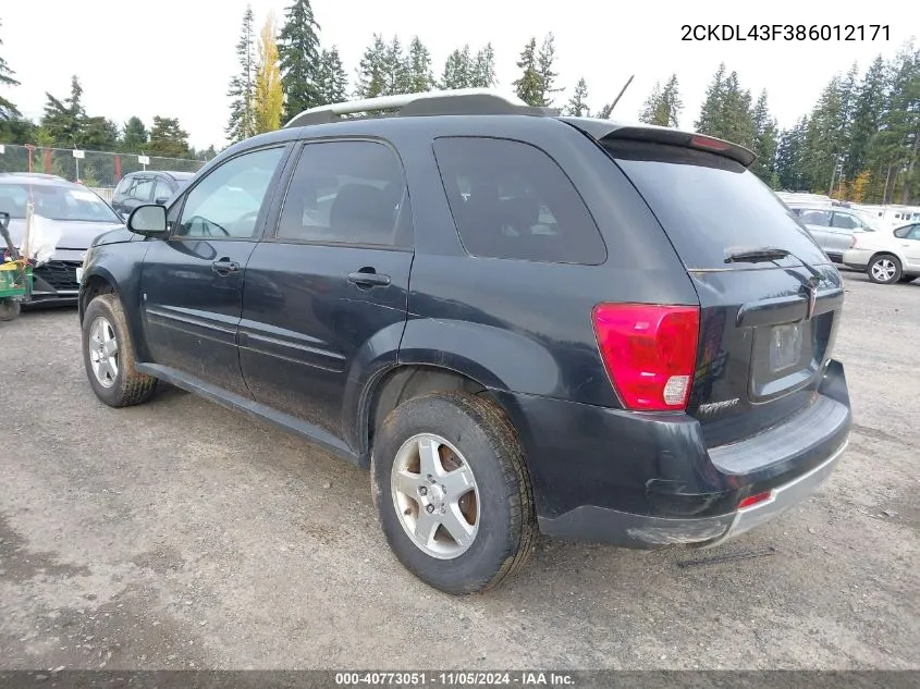 2008 Pontiac Torrent VIN: 2CKDL43F386012171 Lot: 40773051