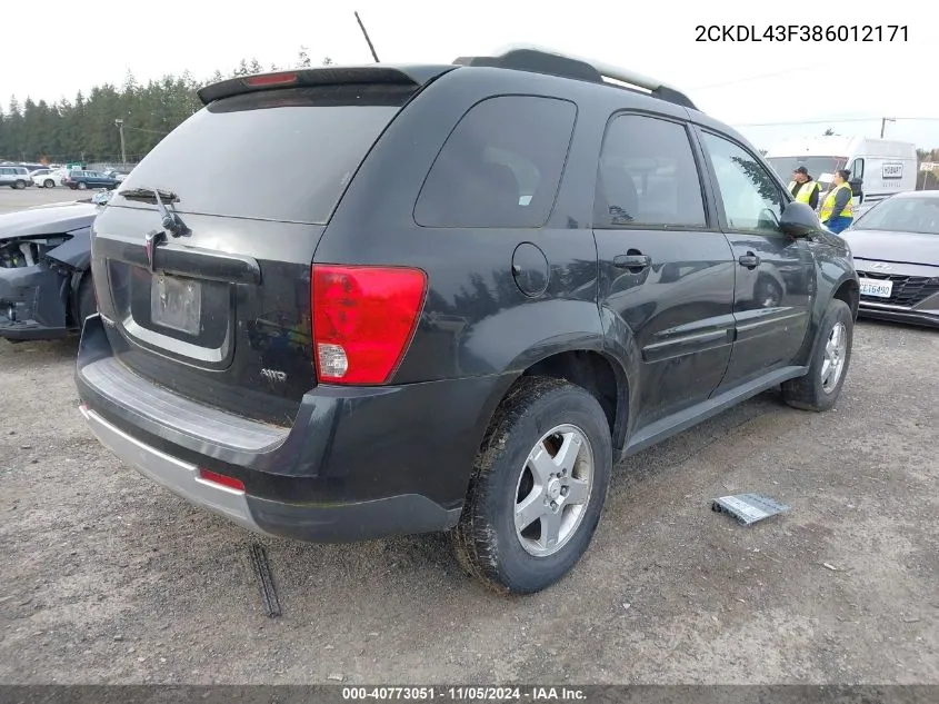 2008 Pontiac Torrent VIN: 2CKDL43F386012171 Lot: 40773051