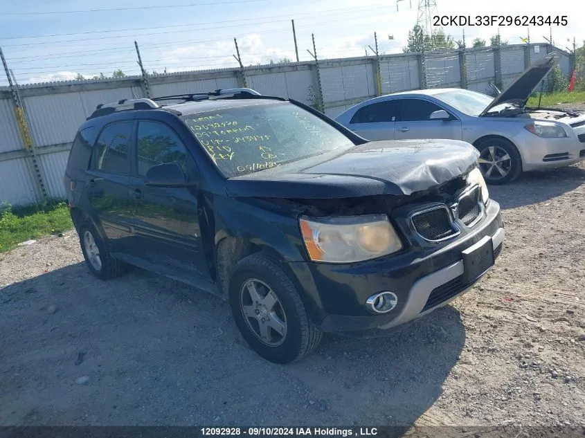 2009 Pontiac Torrent VIN: 2CKDL33F296243445 Lot: 12092928