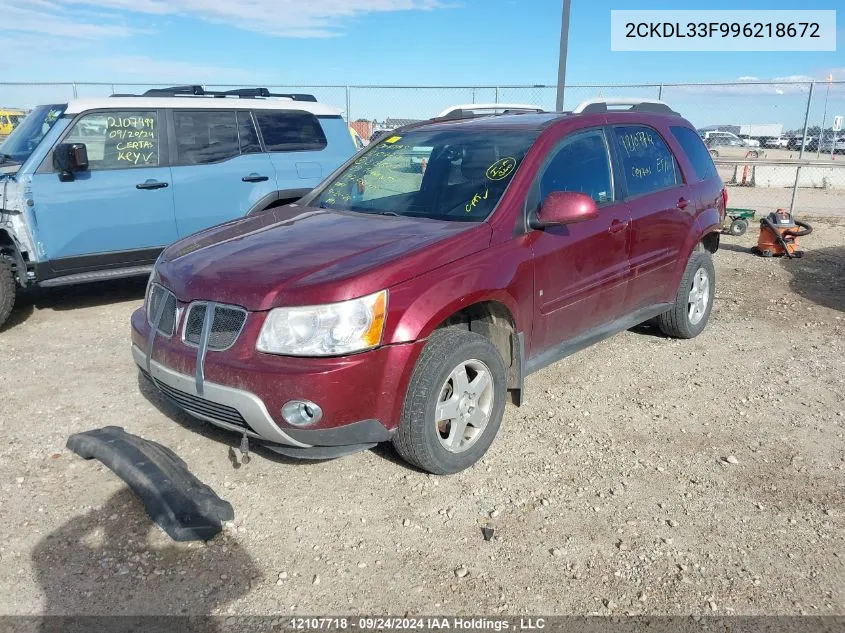 2009 Pontiac Torrent VIN: 2CKDL33F996218672 Lot: 12107718