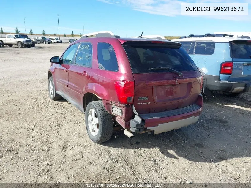 2009 Pontiac Torrent VIN: 2CKDL33F996218672 Lot: 12107718