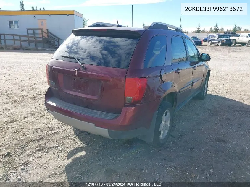 2009 Pontiac Torrent VIN: 2CKDL33F996218672 Lot: 12107718