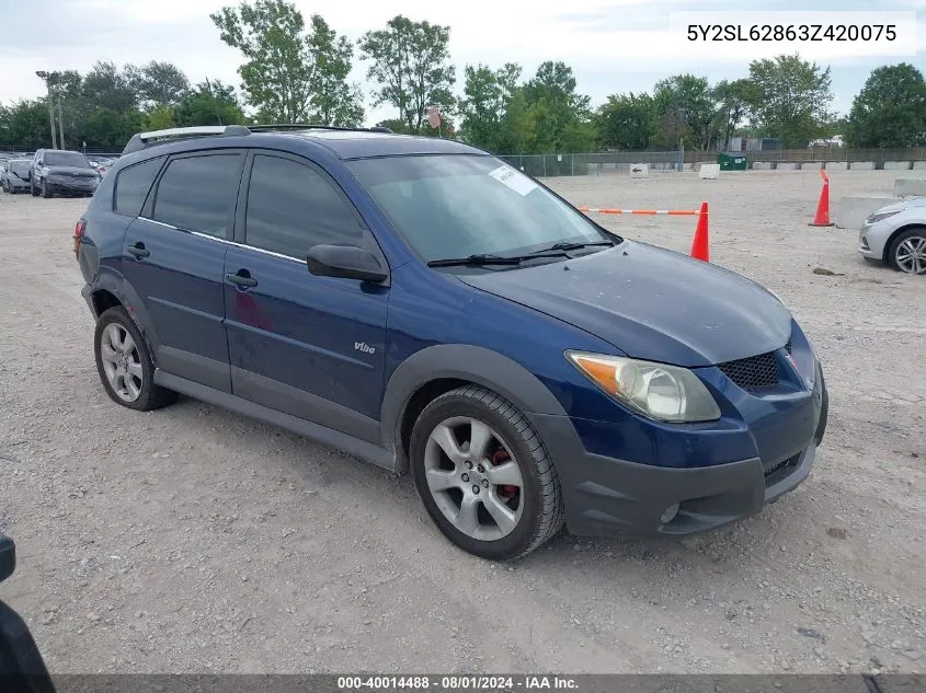 2003 Pontiac Vibe VIN: 5Y2SL62863Z420075 Lot: 40014488