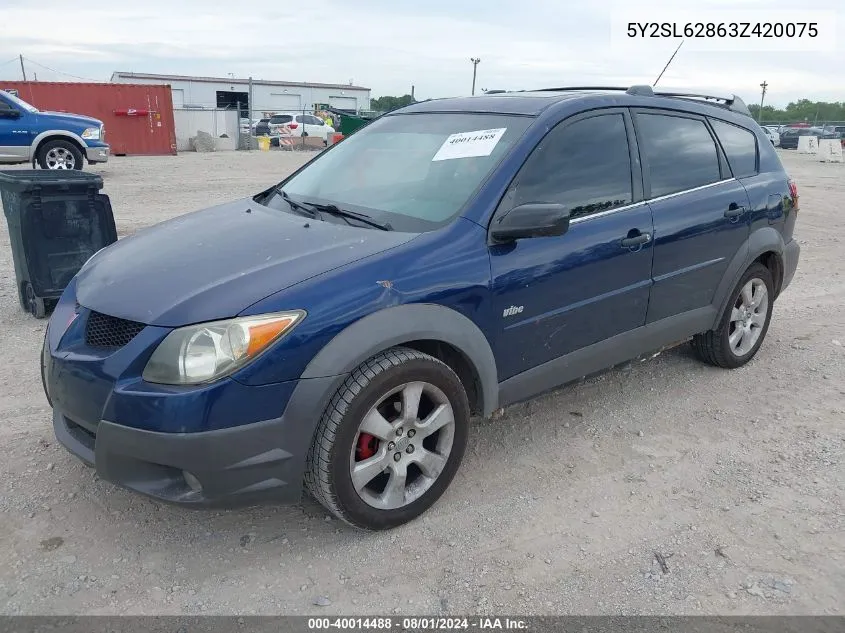 2003 Pontiac Vibe VIN: 5Y2SL62863Z420075 Lot: 40014488