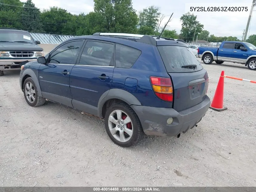 2003 Pontiac Vibe VIN: 5Y2SL62863Z420075 Lot: 40014488