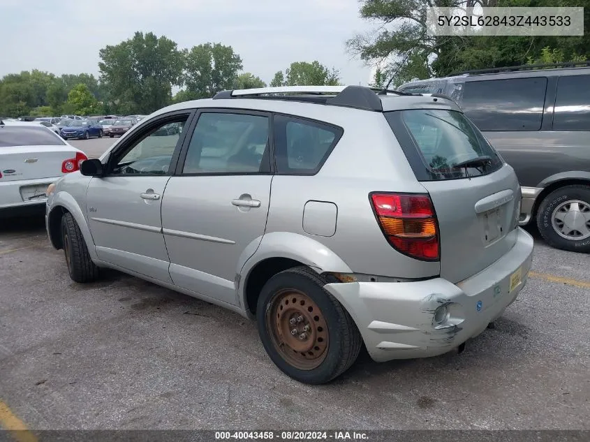 2003 Pontiac Vibe VIN: 5Y2SL62843Z443533 Lot: 40043458