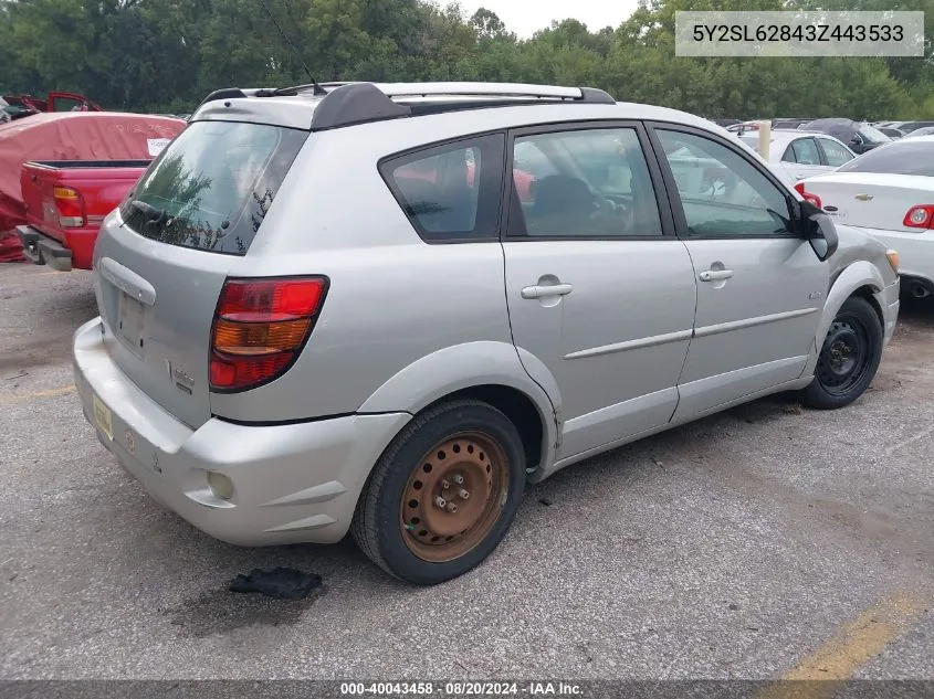 2003 Pontiac Vibe VIN: 5Y2SL62843Z443533 Lot: 40043458