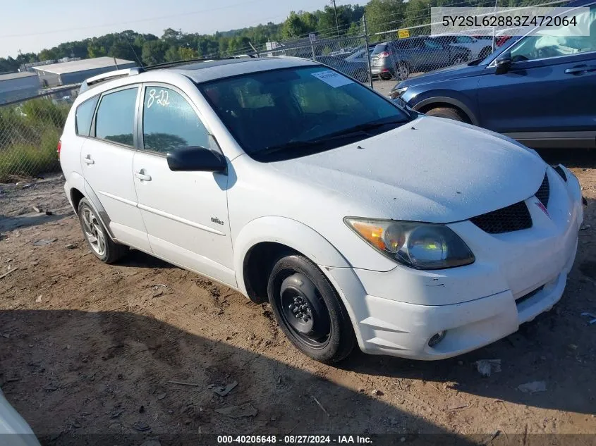 2003 Pontiac Vibe VIN: 5Y2SL62883Z472064 Lot: 40205648