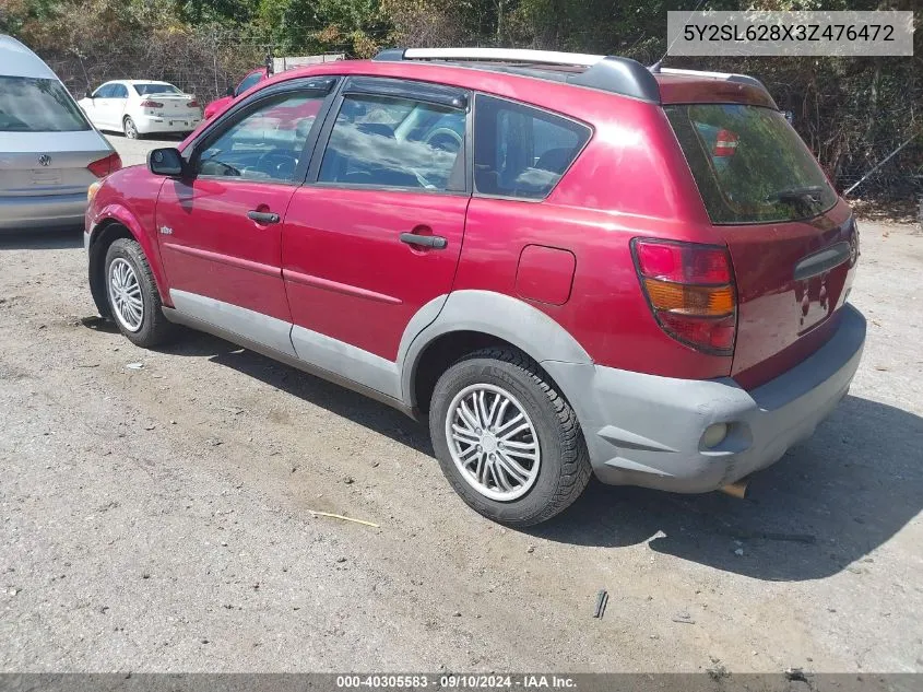 2003 Pontiac Vibe VIN: 5Y2SL628X3Z476472 Lot: 40305583