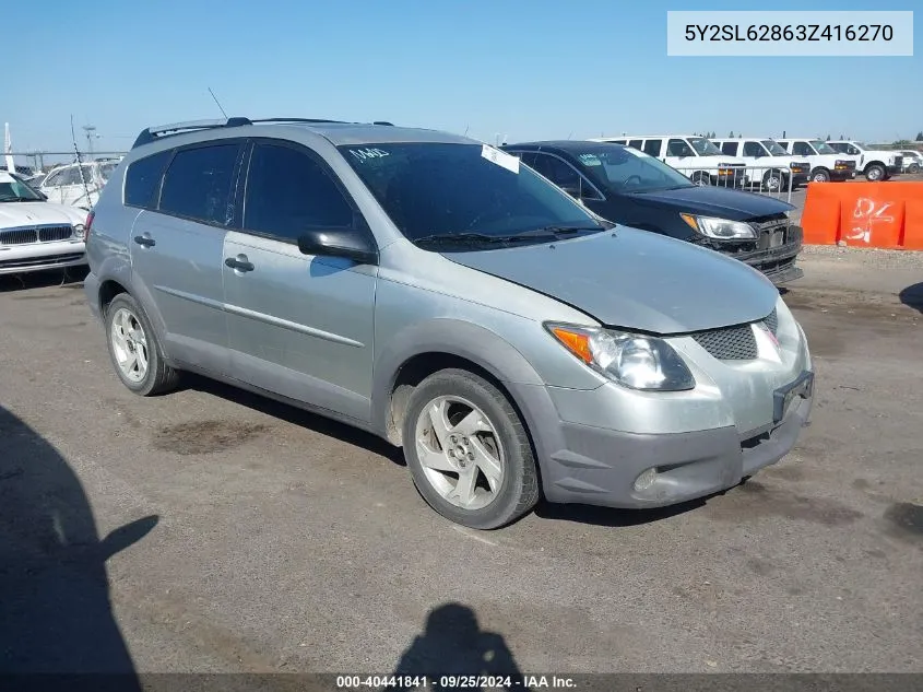 2003 Pontiac Vibe VIN: 5Y2SL62863Z416270 Lot: 40441841