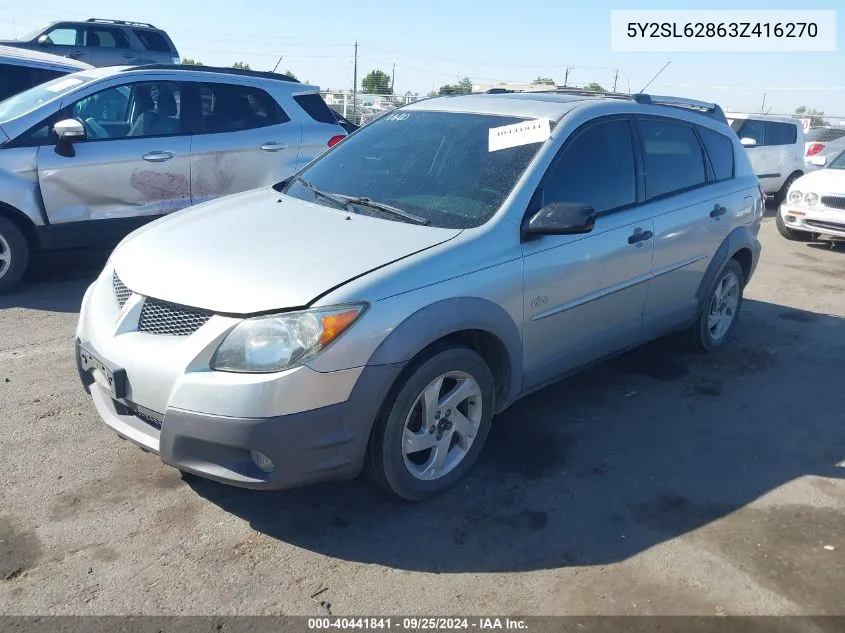 2003 Pontiac Vibe VIN: 5Y2SL62863Z416270 Lot: 40441841