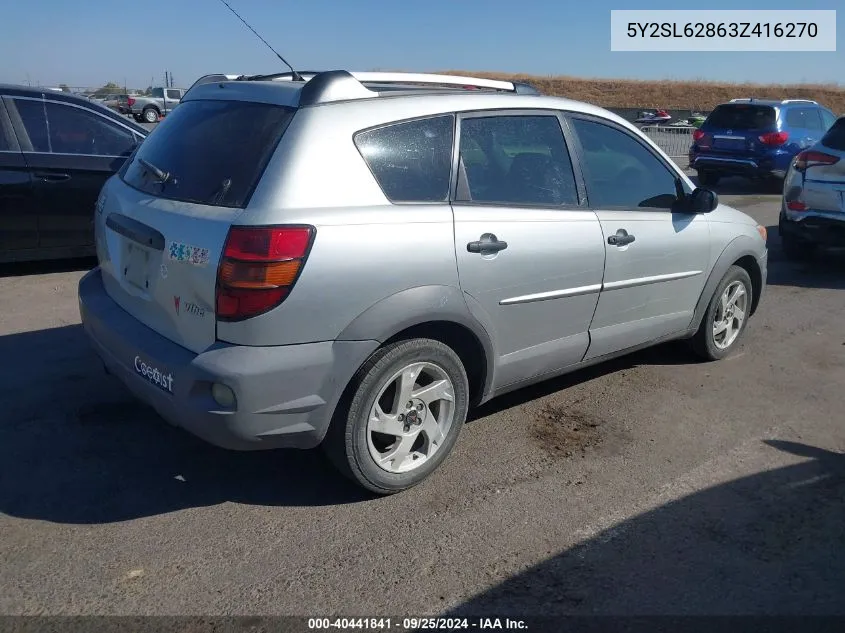 2003 Pontiac Vibe VIN: 5Y2SL62863Z416270 Lot: 40441841