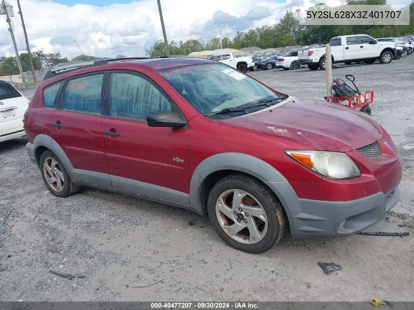 2003 Pontiac Vibe VIN: 5Y2SL628X3Z401707 Lot: 40477207