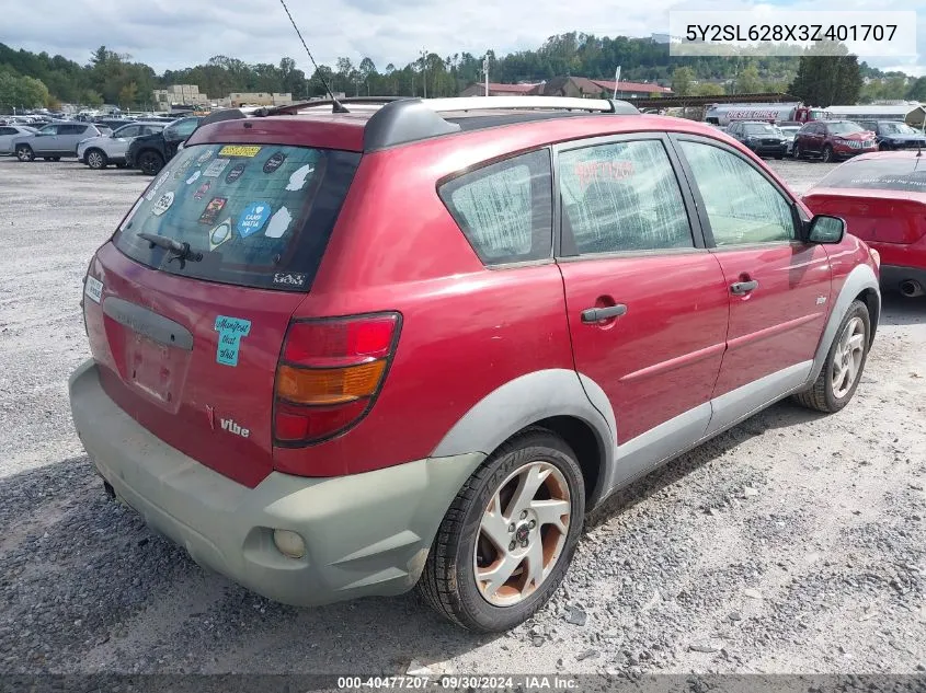 2003 Pontiac Vibe VIN: 5Y2SL628X3Z401707 Lot: 40477207